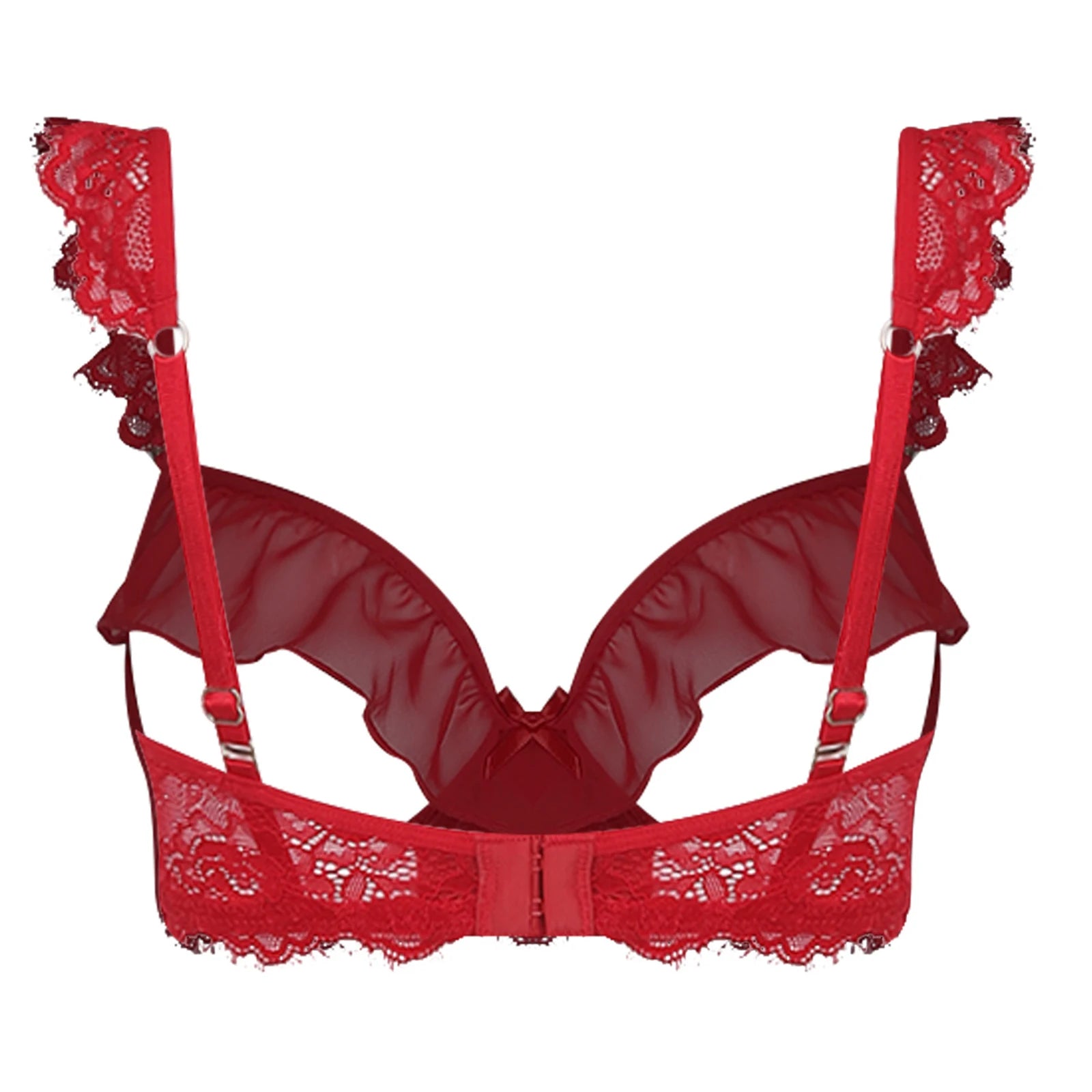 Sexy Womens Bare Breast Expose Nipples Bra Top Lingerie Cupless Ruffled Trim Push-up Underwire Eyelash Lace Balconette Bralette