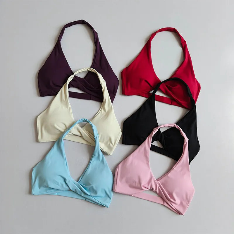 Sports Bra Women's Halter Neck Beautiful Back Push-up Chest-revealing Pilates Vest Training Yoga Wear Gym Running Fitness Bras