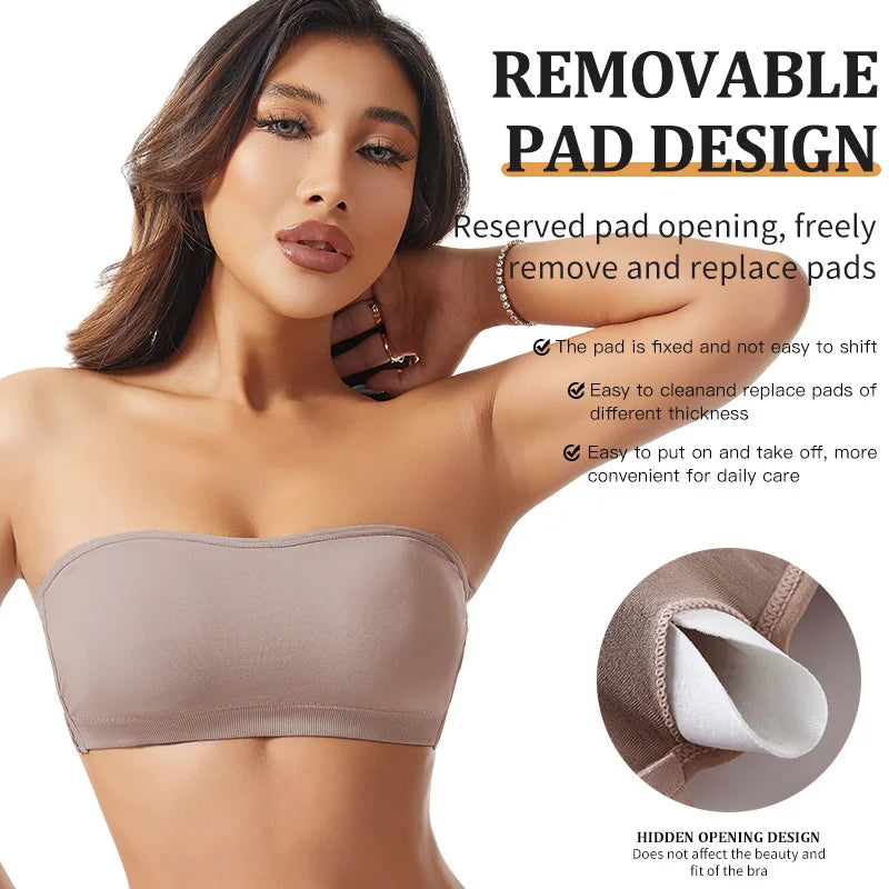 Strapless Push Up Bra For Women Wireless Removable Pad Invisible Daily Brassiere Underwear Seamless Backless Bandeau Bralette