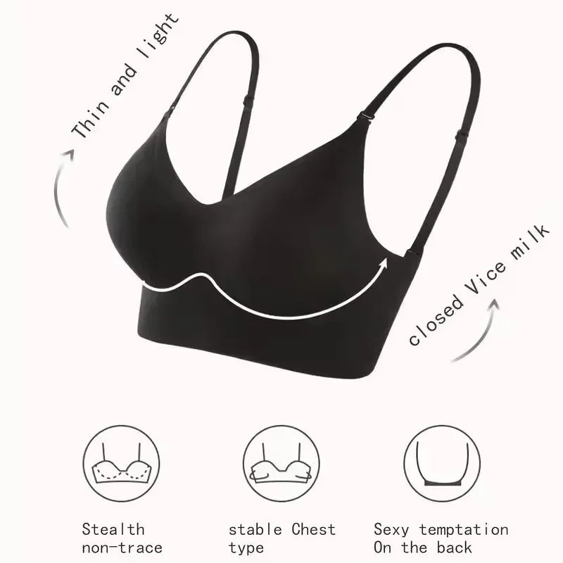 Women Invisible Bra Deep U Plunge Bras Backless Top for Dresses Sexy Lingerie with Transparent Strap Push Up Strapless Underwea