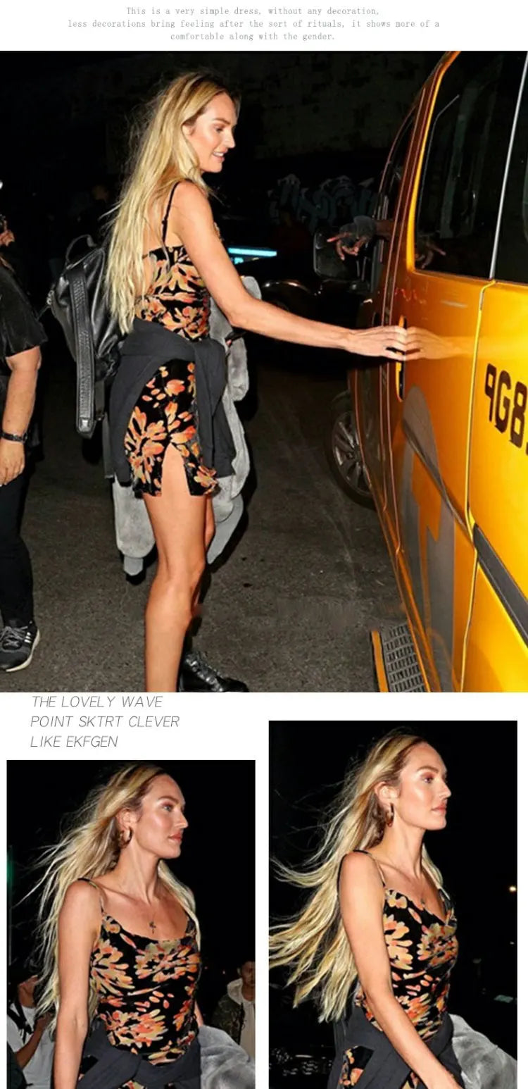 Naturaleye Sexy Backless Elastic Printed  Skirt Dress Women's Short Dress Summer 2025 New Style No Sleeve Ultra Short