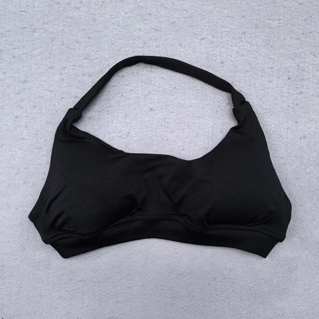 Sports Bra for Women Seamless Halter Neck Strap Bra Sexy Open Back Padded Yoga Top Bra Medium Support Gym Crop Top