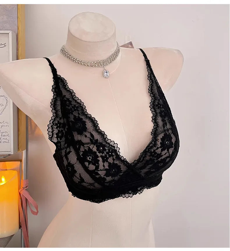 Lace Halter Backless Bra Push Up Small Bust Sexy Pure Desire Back Beauty Women Young Girl Fashion Intimates Underwear New Trend