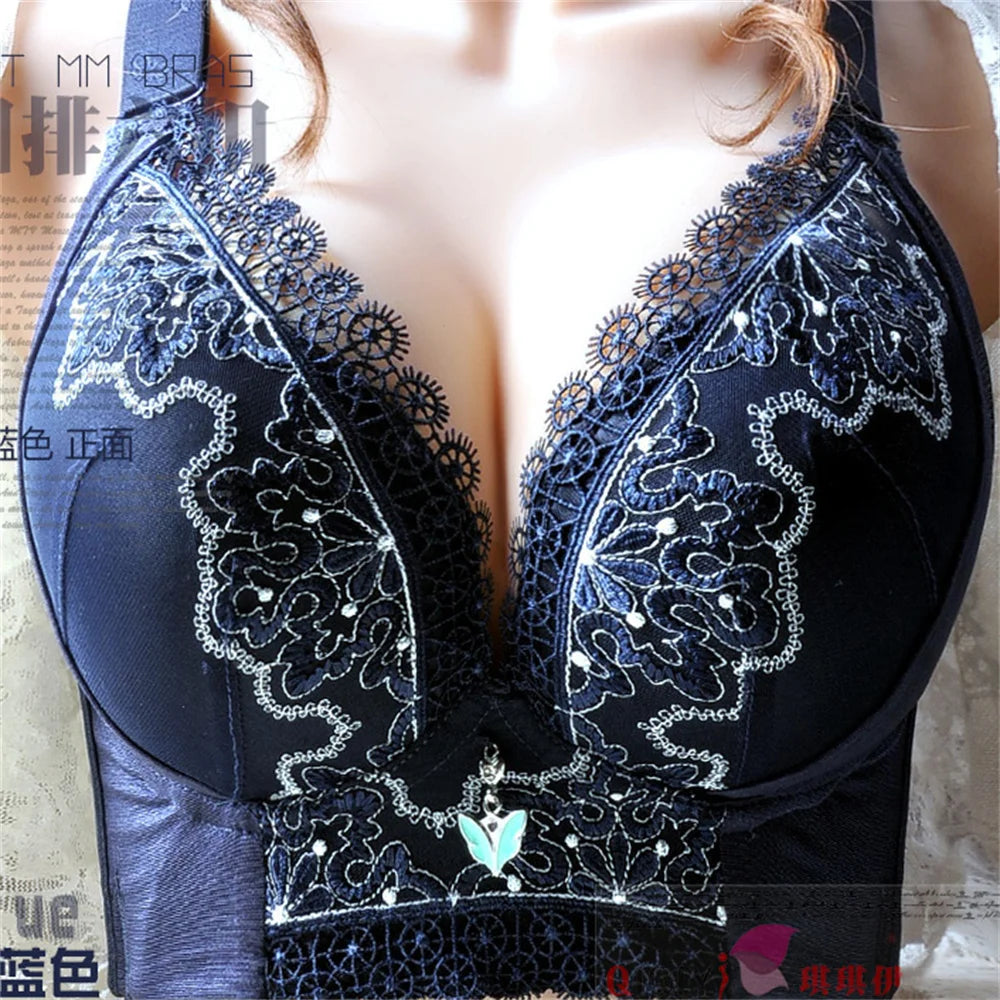 Bra Gather Bra Wireless Plus Size Women's Breathable And Comfortable Lace Embroidery Full Coverage Seamless Bra Plus SIZ CDE Cup