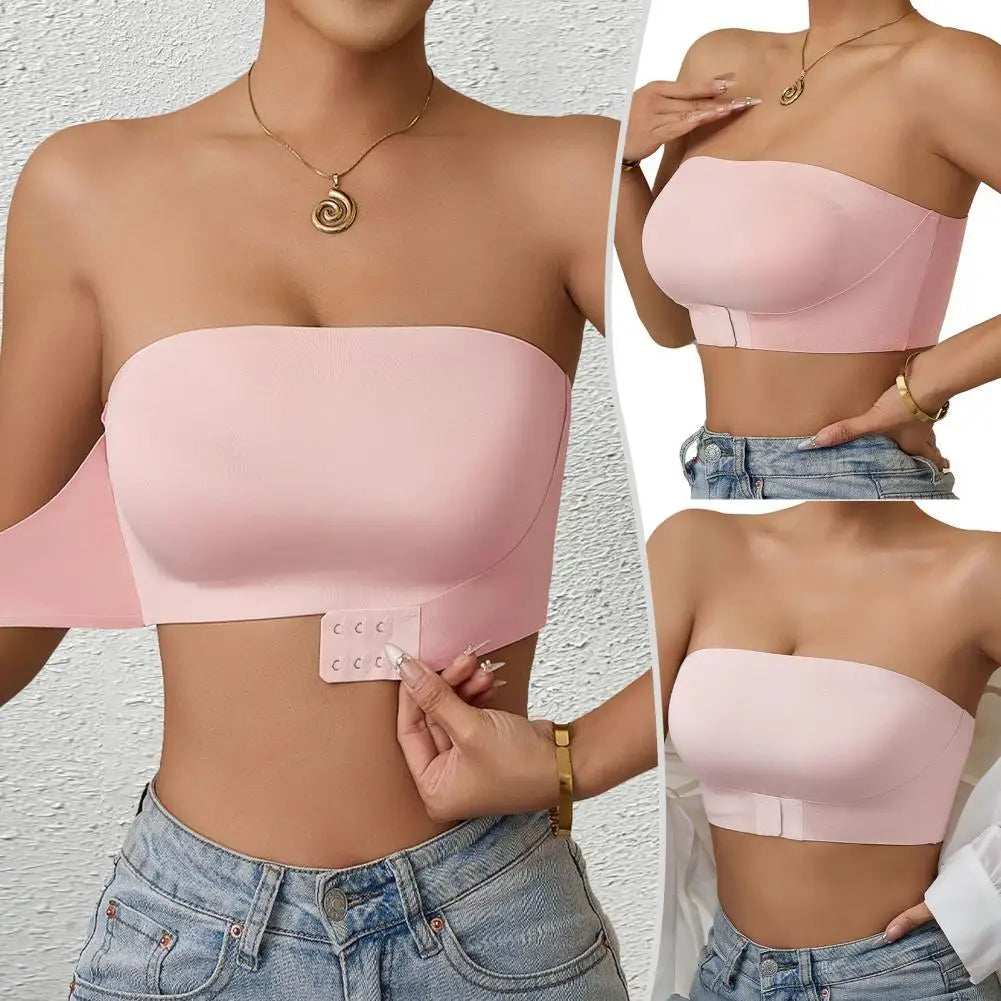 FrontWomens Strapless Bra Bandeau Closure Strapless Bra for Women Non-Slip Wireless Bandeau Bra Seamless Padded Tube Top