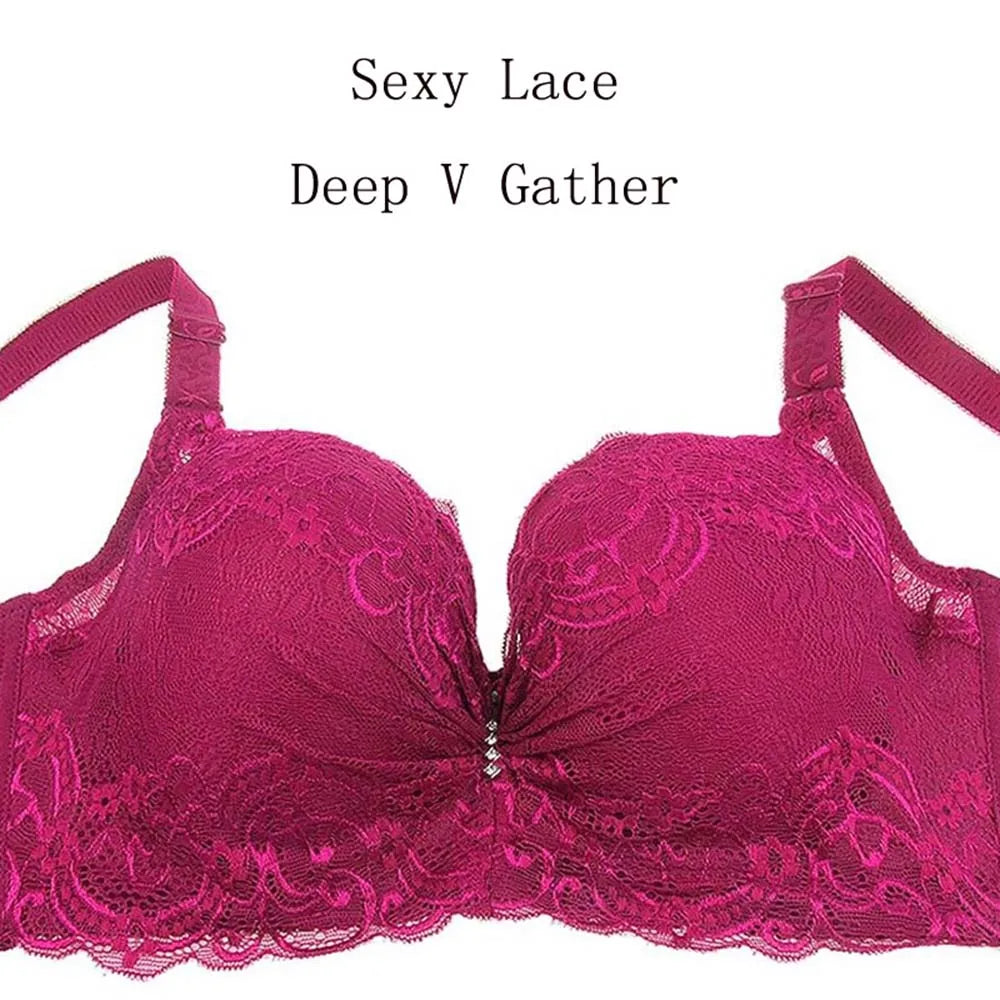 BCHRAYIUP Women's Underwire Padded Plunge Push Up Bra Sexy Flora Lace Deep V Full Cup Bra 34 36 38 40 42 44 46 B C D E