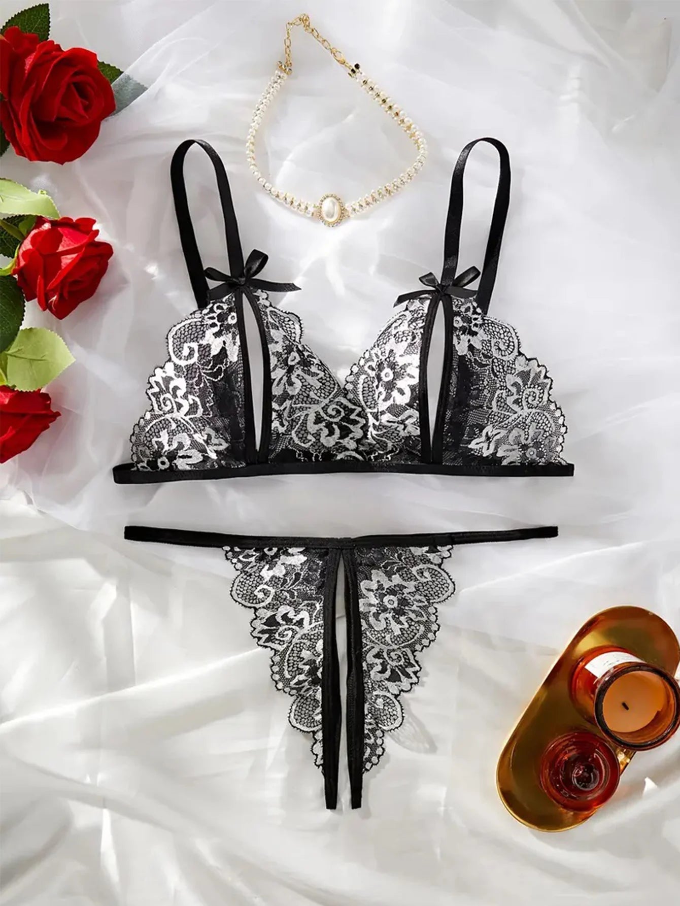 Sexy Adult Lingerie Sets Lace Embroidery Open Bra Suit Erotic Hot Crotchless Thong 2PCS Set Female Camisole Ultra Thin Underwear