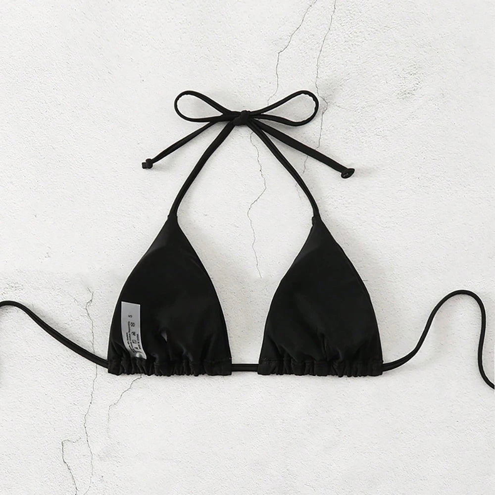 Sexy Solid Color Bikini Bra Top Women's Neck Hanging Lace up Backless Swimwear Top Beach Swimsuit Brazilian Biquinis
