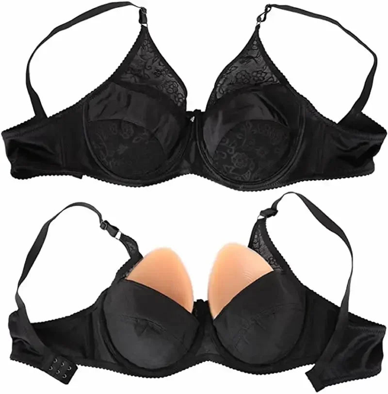 Sexy Crossdresser Bra CD Drag Queen Crossdresser Sissy Bra Fake Boobs Mastectomy Pocket Bra Suitable for Silicone Breast Forms