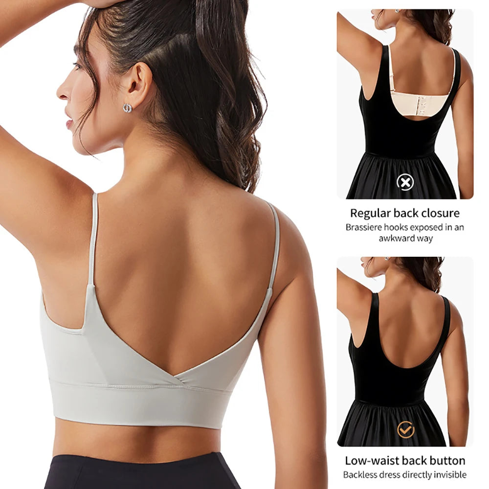 Low Back Sports Bra For Women Low Impact Padded Workouts No Underwire Bralette Beauty Back Yoga Spaghetti Straps Vest Tops
