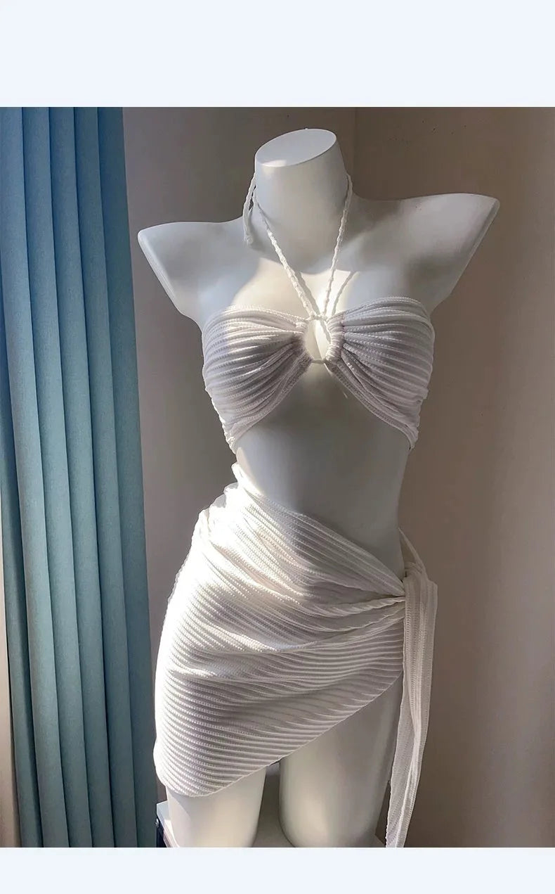 Bikini Fashion Swimsuit Ins Three Piece Set for Women Beach Vacation Triangle Sexy and High-end White and Red Swimsuit for Women