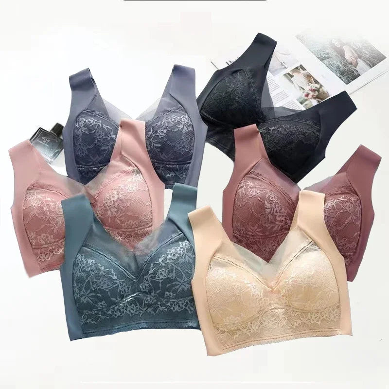 3 Pcs Women's Push Up Bralette Wireless Bras - 5cm Natural Lift, Seamless Lace Plus Size (L-6XL), No Underwire Comfort