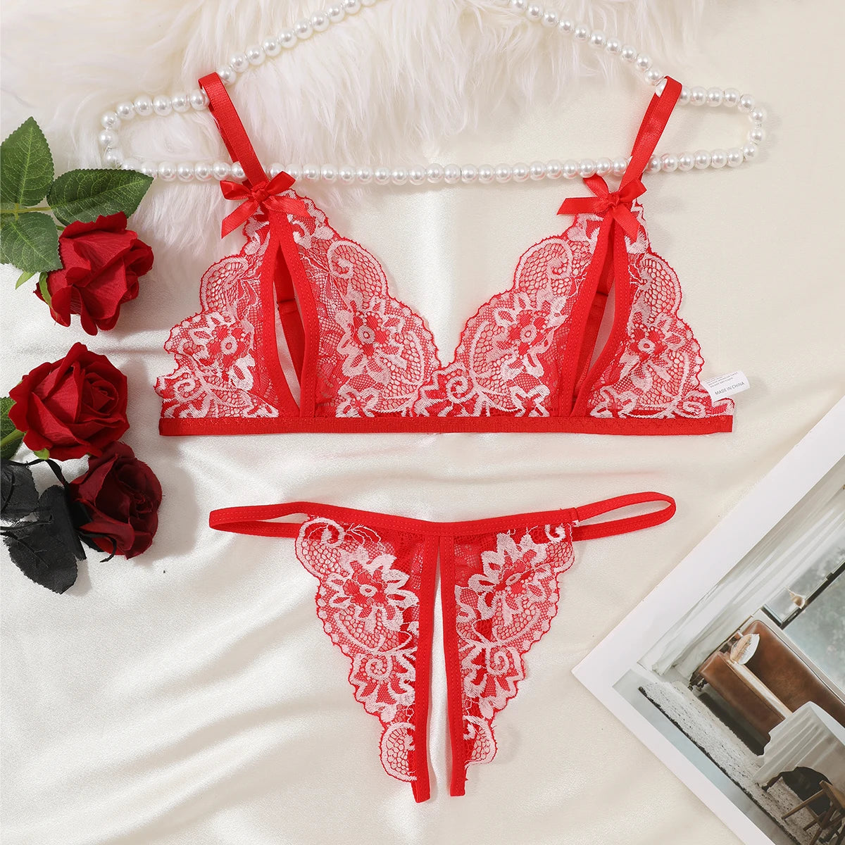 Women Lingerie Bra and Thongs Sets Ultrathin Lace Lingerie Set