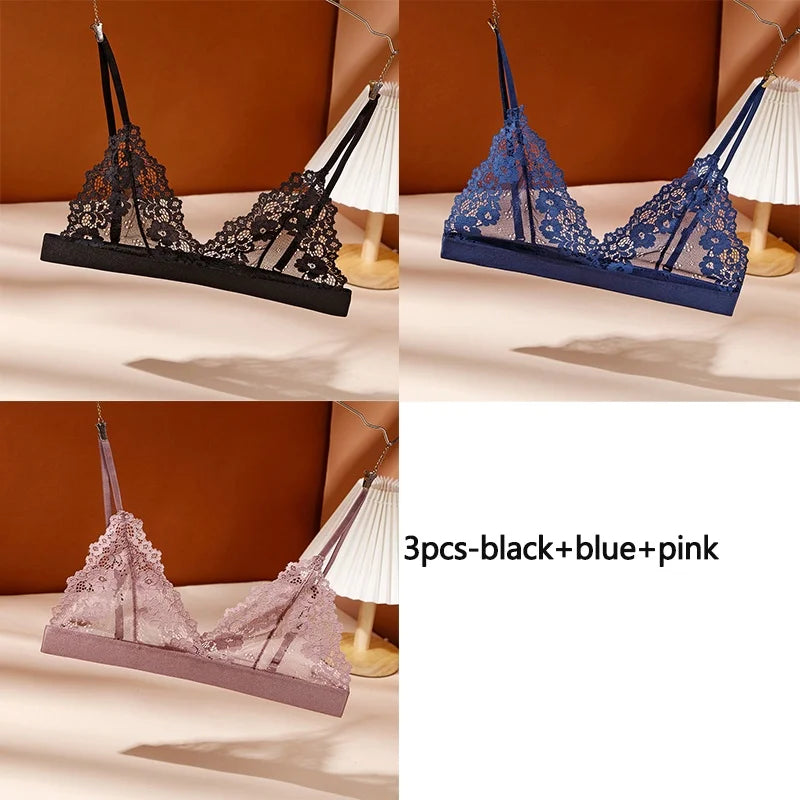3PCS Women's Seductive Comfort Bralettes Unlined Lace Bra
