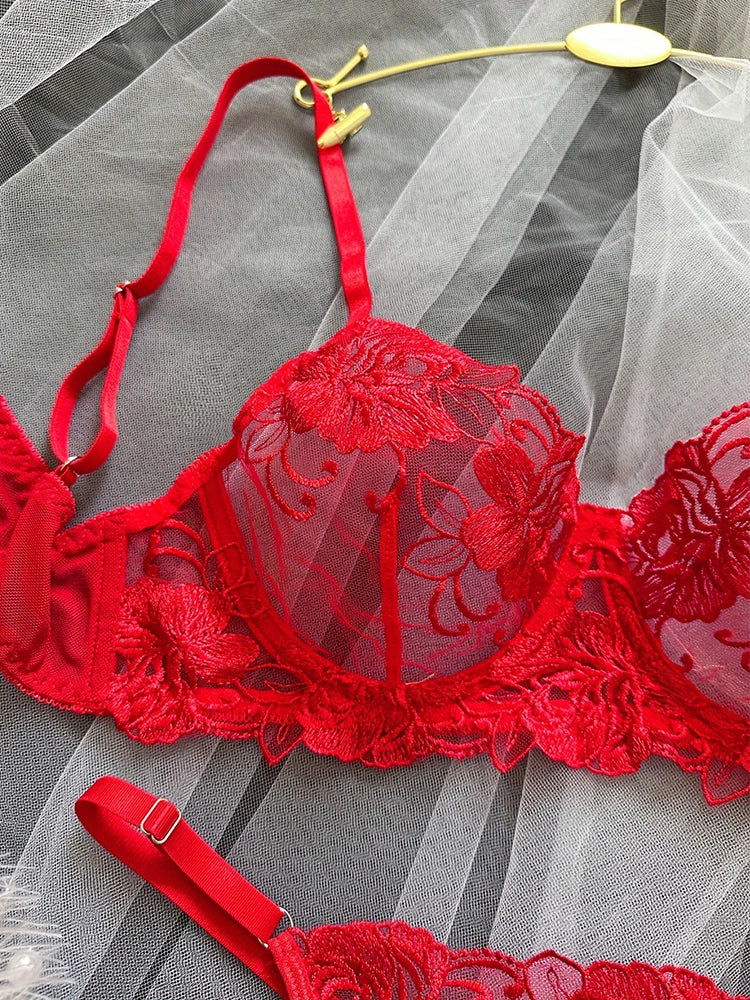 Sexy Lingerie Floral Embroidery Bra and Panties Sets Hot Erotic Ensemble Lingeries Femmes Exotic Sets Fantasy Intimate Underwear