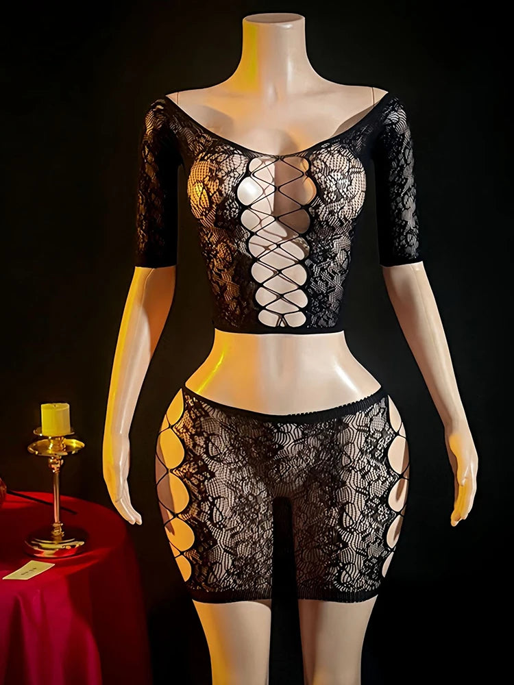 women's sexy lingerie sheer babydoll transparent lingerie  backless sexy nightgown vintage push up hollow lace