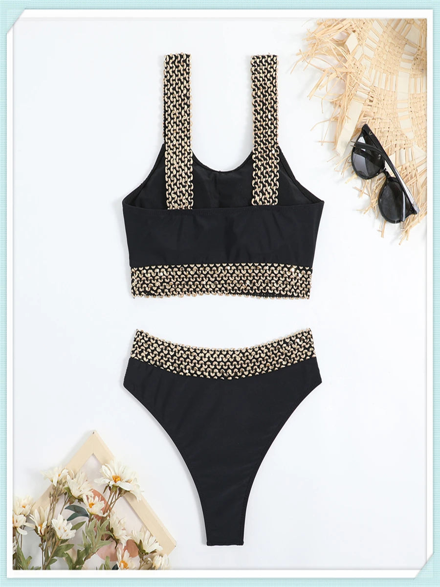 Sexy High Waist Bikini Women High Cut Swimsuit Female Padded Bathing Suit Solid Swimwear Two Piece Beachwear Swimming Summer