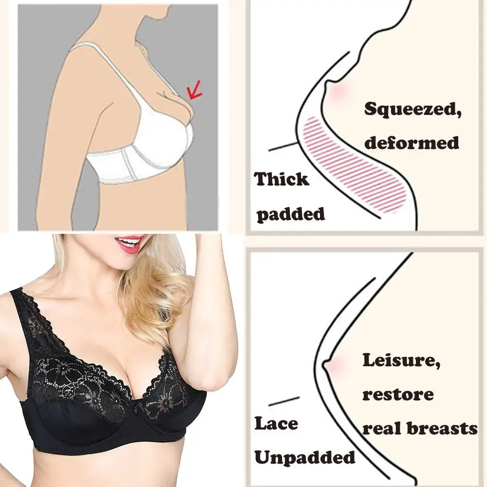 Bras For Womens Lingerie Floral Lace Bra Underwire Brassiere Perspective Plus Size Underwear Female Sexy  BH Tops