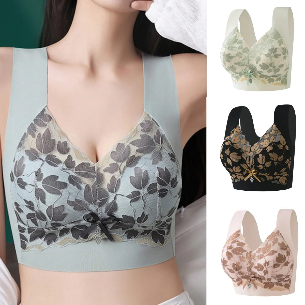 Women's Seamless Bras Lace Sexy Lingerie Bra Anti-Sagging Large Size Underwear Comfortable Breathable Non Steel Ring Vest Bra