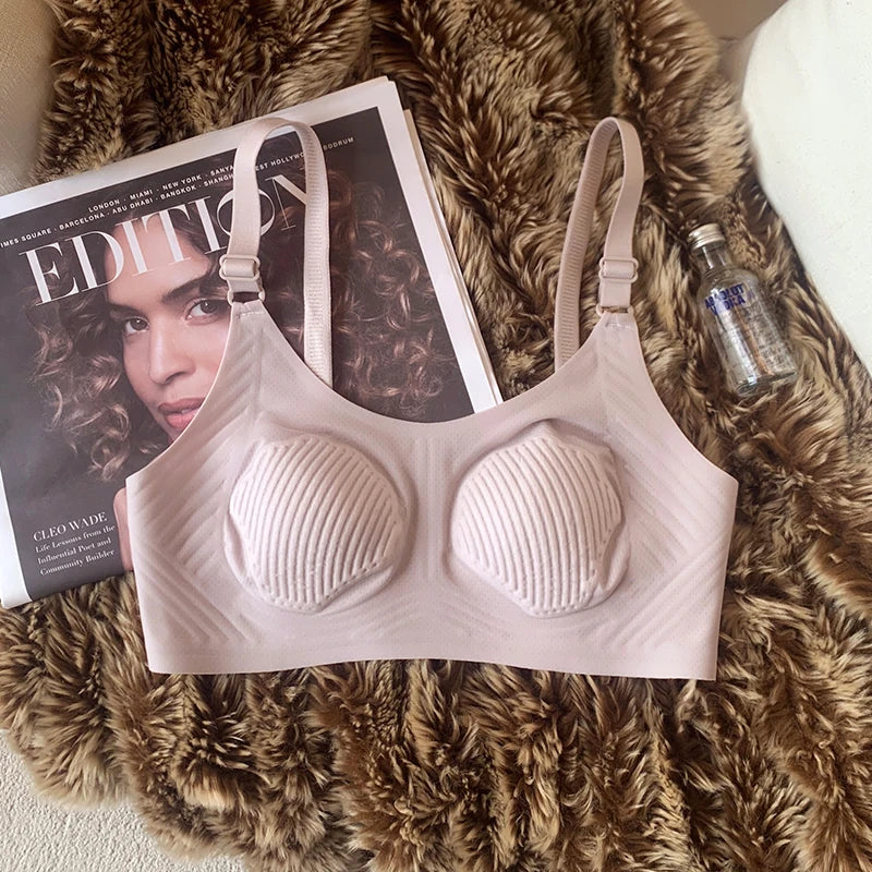 3D non-marking soft lingerie nude cool feeling underwear female large size collect side breasts without steel ring thin bra