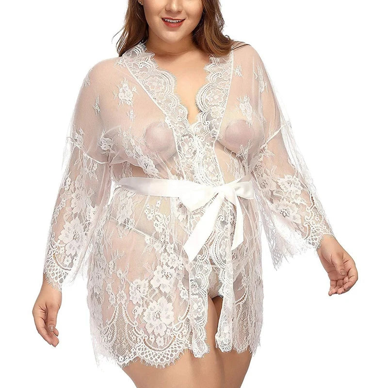 Sexy Women Lingerie Lace Night Dress Sleepwear Nightgown Bandage Deep V G-String See Through Sexy Sheer Sleep Dress Robe