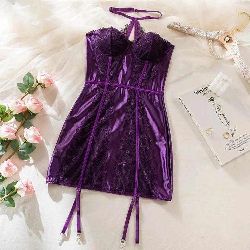 Women's Lingerie Sexy Nightwear Lace Spliced Sensual Night Dress Strapless Backless Babydolls Garter Club Sexy Erotic Costumes