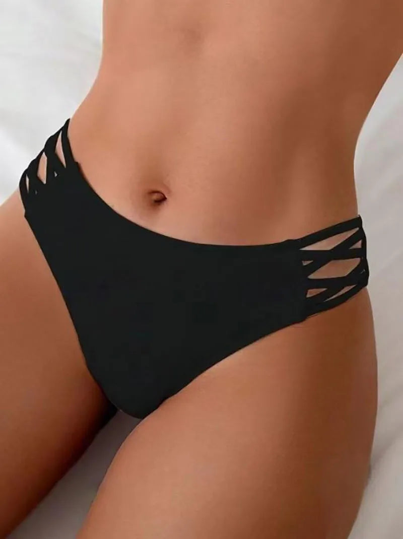 Sexy Side Strappy Bikini Bottom Hollow Out High Cut Swim Trunks Beachwear