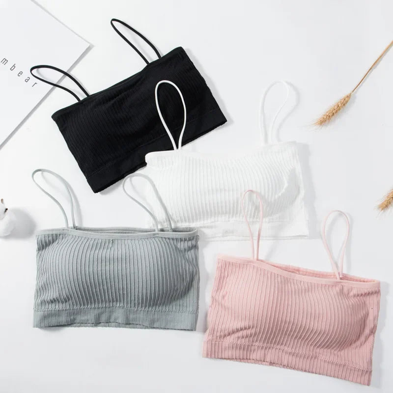 Summer Tube Bras For Women Sexy Seamless Underwear Crop Tops Sexy Lingerie Silky Bandeau Bra Removable Pads Intimates