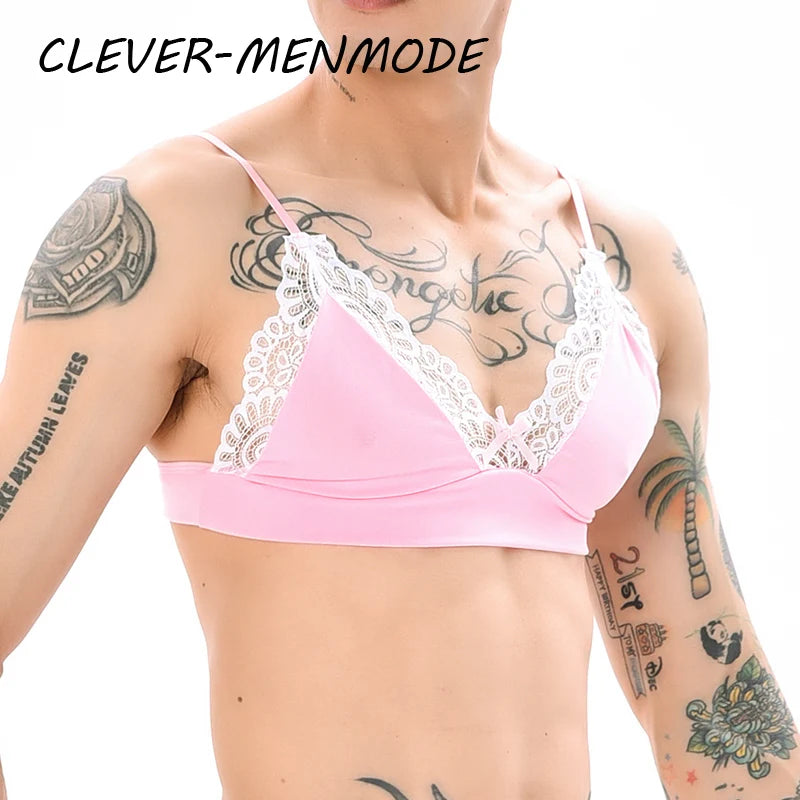 Men's Bras Sexy Underwear Lace See-Through Men's Safety Belts Body Sissy Clothing Gay Exposure Bikini Lingerie