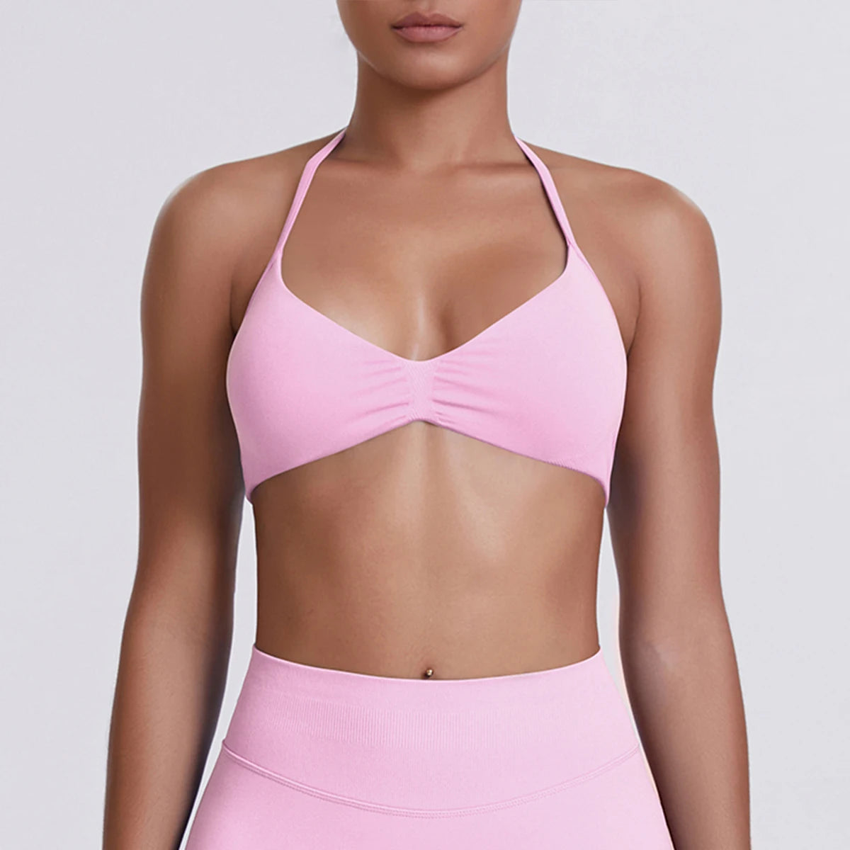 Sport Bra Strappy Bra Top Women High Support Thin Strap Halter Sport Seamless Bras Scrunch Workout Yoga Tank