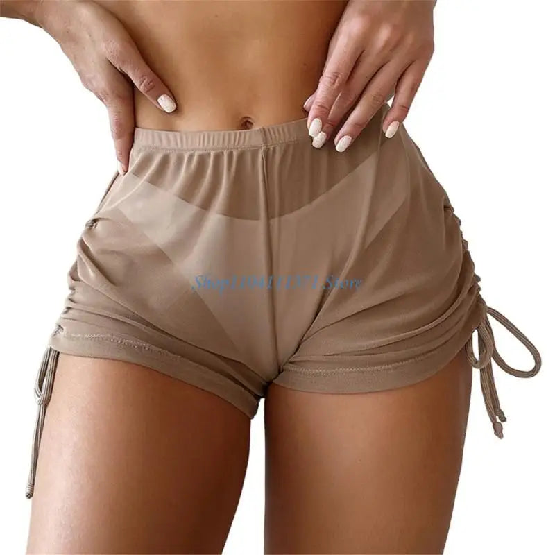 Womens Swim Shorts Solid Color Bikinis Bottom Girls Drawstring Swimsuit Bottom Highs Waist Swim Shorts for Beachwears