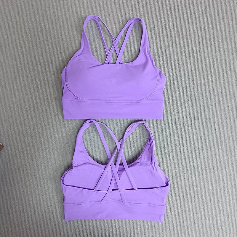 Yoga sports bra Solid color women's Bras Soft cross back sports bra fitness exercise tight fitting training  jogging sports bras