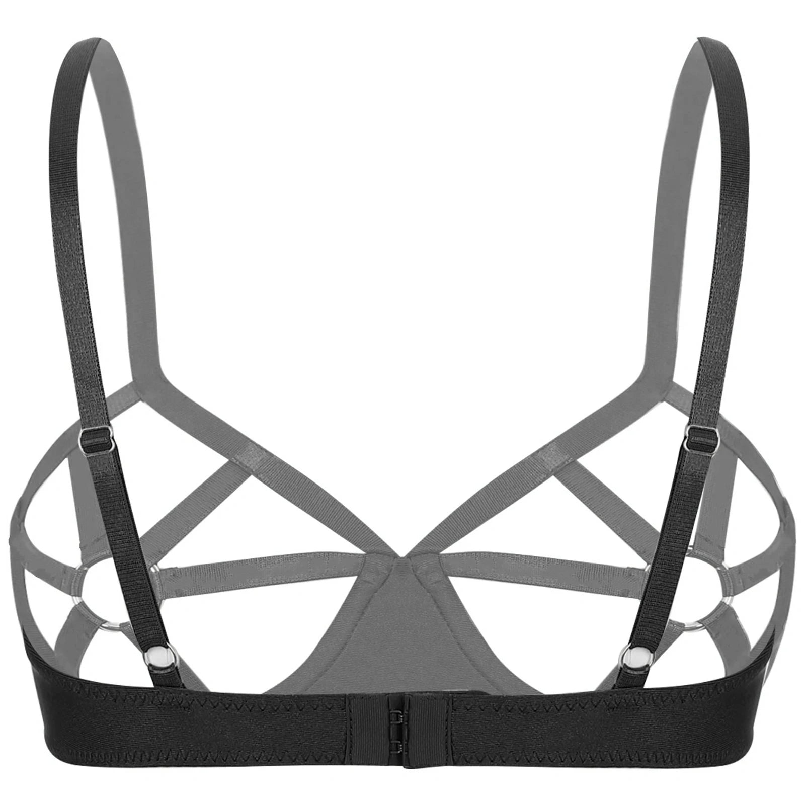 Womens Sexy Lingerie See Through Underwired Bra Balconette Adjustable Straps Shiny Rhinestones O-ring Cutout Cup Push Up Bra Top