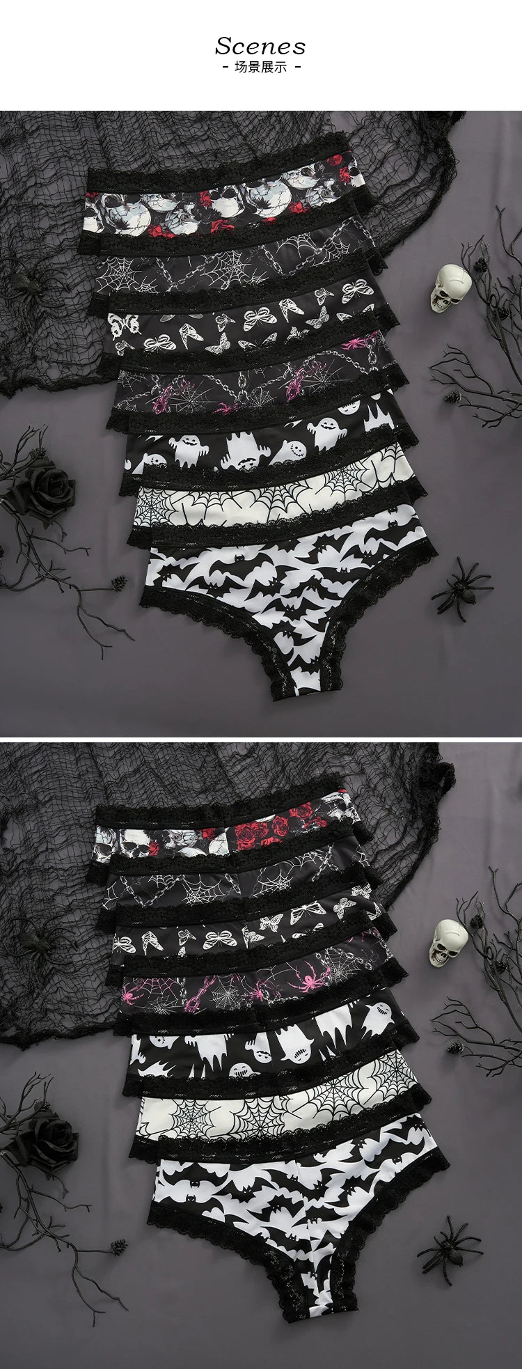 2Pc Set Lingerie Woman Sexy Underwear Lace Female Underwear Ghost Bat Butterfly Gothic Style Breathable Panties For Women