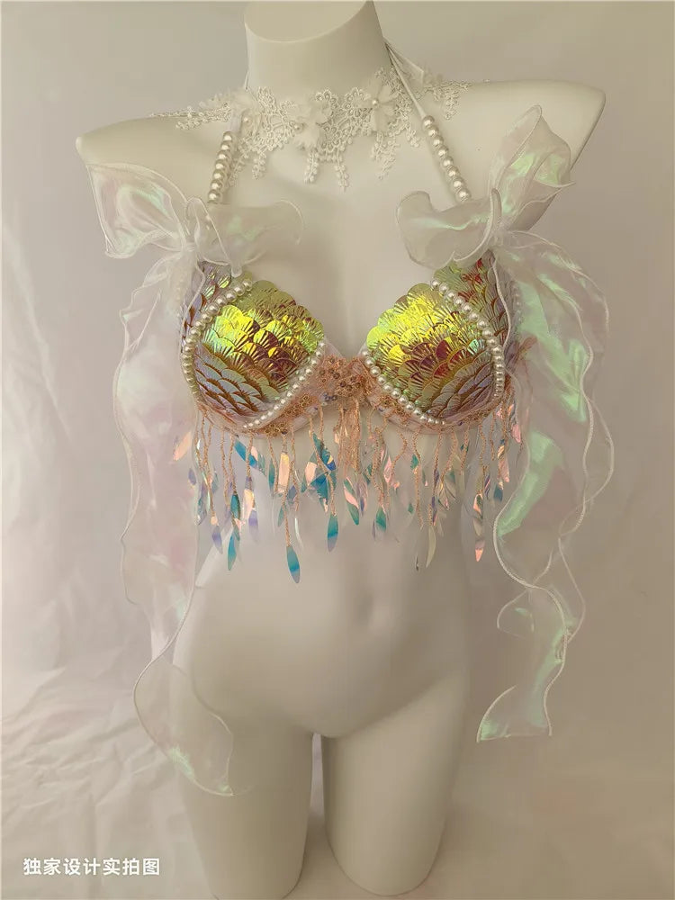 Super Beautiful Mermaid Bikini Sequin Bra Summer Swimming Free Diving Cosplay Mermaid Bra Oceanarium Bar Performance Clothing