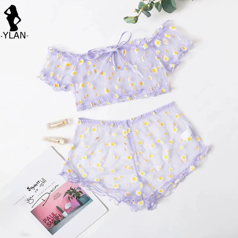 Strapless Bra Set Women Intimates Sheer Gauze Ruffles Lingerie Set Sexy Off Shoulder Underwear Fancy Temptation Erotic Lingerie