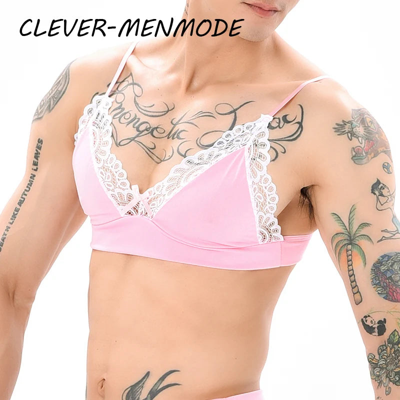 Men's Bras Sexy Underwear Lace See-Through Men's Safety Belts Body Sissy Clothing Gay Exposure Bikini Lingerie