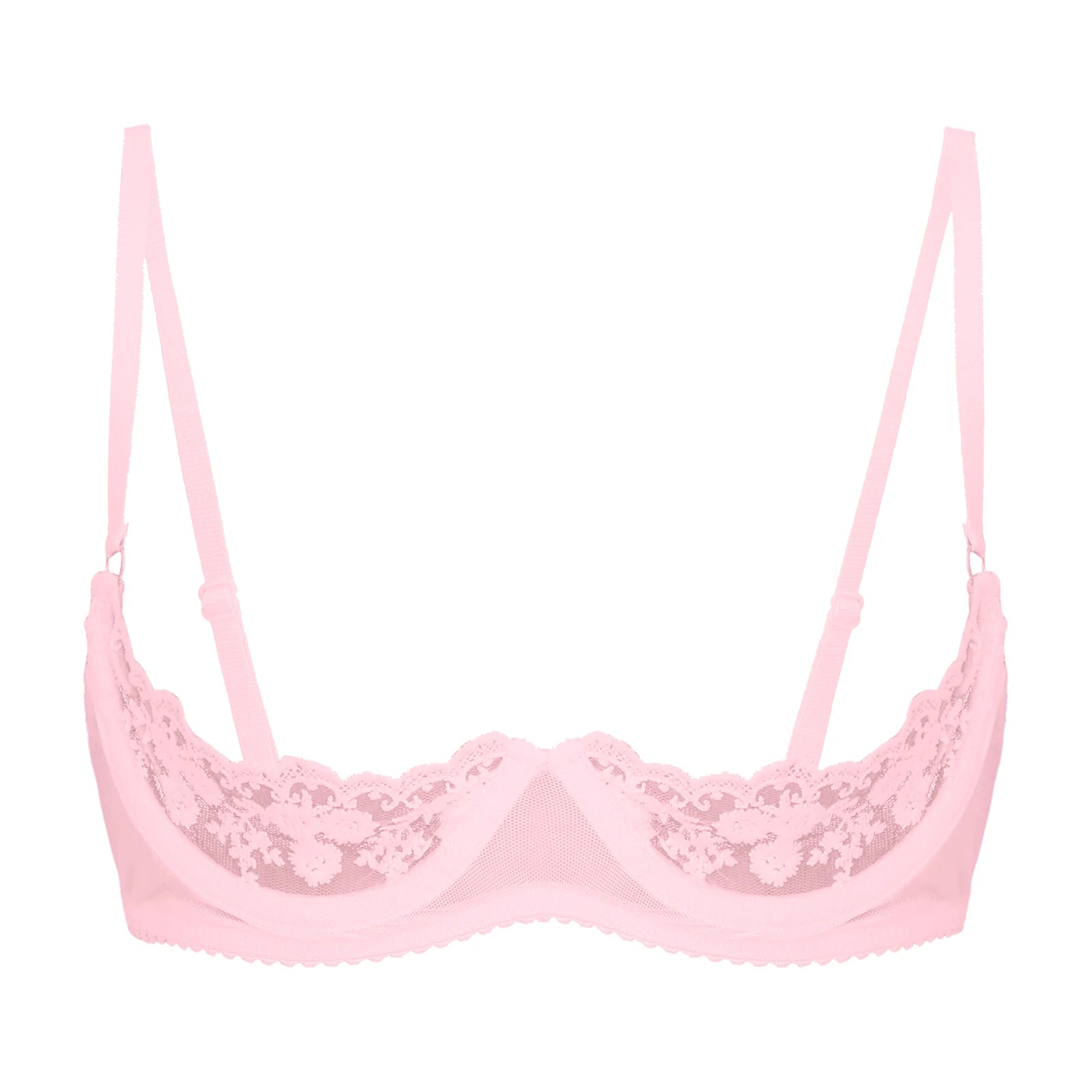 Sexy Womens Sheer Floral Lace Underwired Bra Underwear Unlined Brassiere Lingerie Bare Breast Exposed Open Nipples Bra Tops