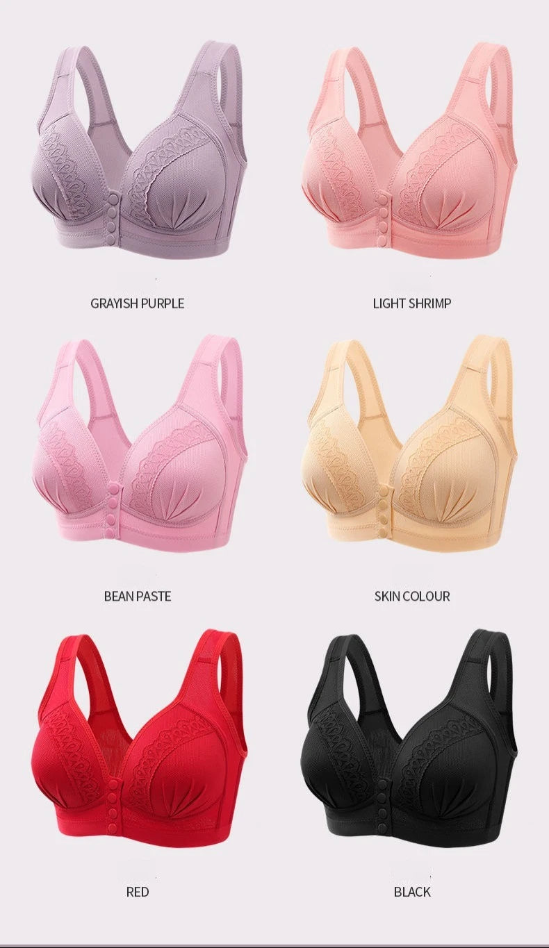Gather Breathable Comfortable Breast-free Underwire Middle-aged Mom Bra With Large Size Front Buttons Nursing Underwear