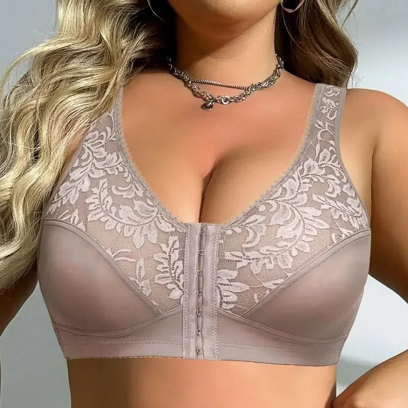 7 Hooks Front Closure Unlined Thin Comfort Bra Plain Floral Undewear Full Cup Minimizer Wireless Lingerie 0XL-5XL