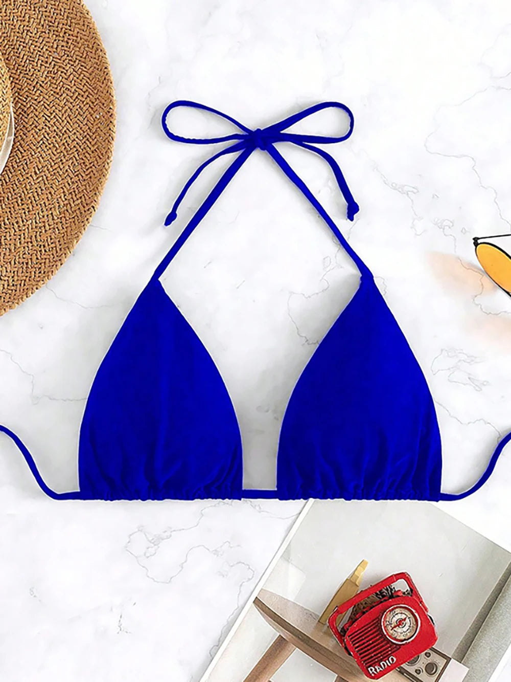 Sexy Solid Color Bikini Bra Top Women's Neck Hanging Lace up Backless Swimwear Top Beach Swimsuit Brazilian Biquinis
