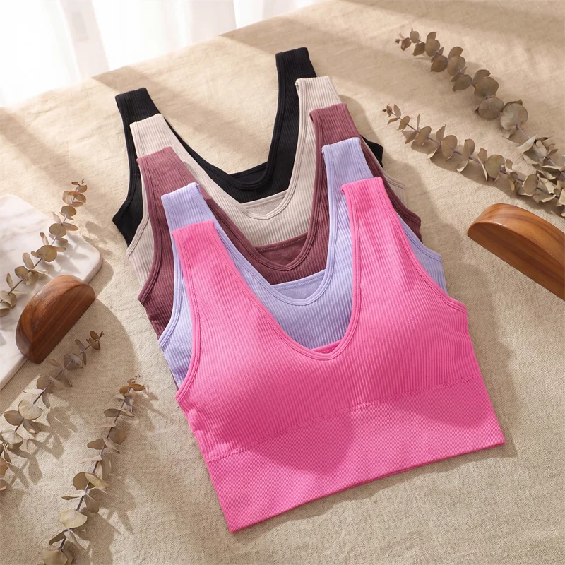 Sports Yoga Women's Bra Ribbed Shockproof Fitness Workout Bralette Sexy Elastic Backless Underwear Push-Up Bra Sportswear Tops