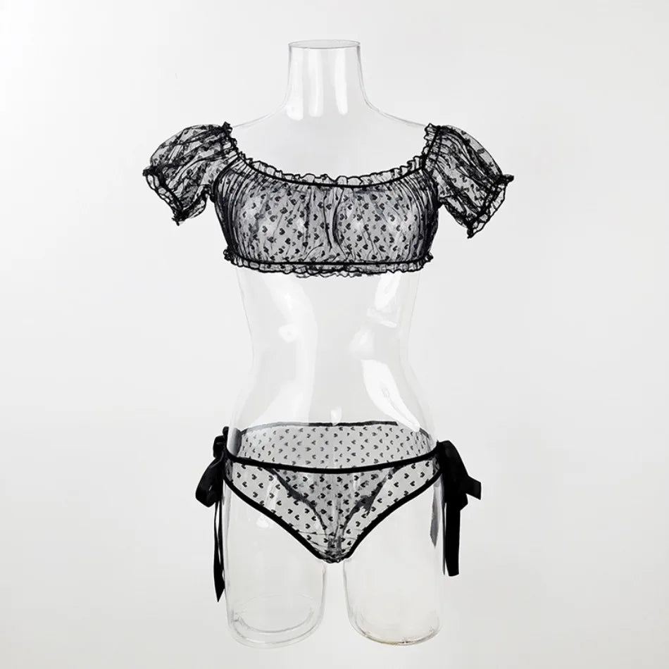 Sensual Lingerie Woman Sexy Bra Set See Through Exotic Sets Babydoll Lingerie Floral Off Shoulder Bralette Ruffle Sexy Underwear