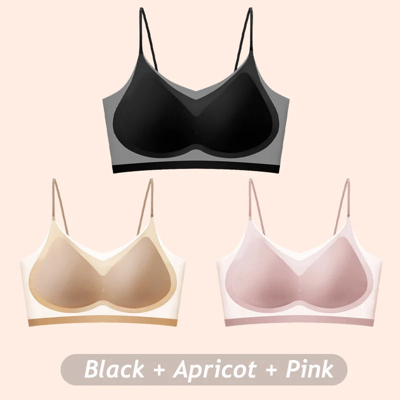 3PCS Ultra-Thin Breathable Ice Silk Bras Women's Seamless Back Halter Vest Wrap Bras Chest Gather Together Light Breathable Tops