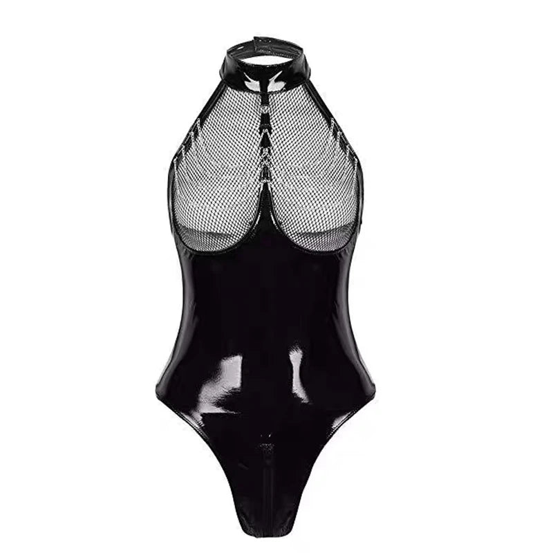 Lingerie Bondage Set Plus Size Leather Transparent Nightwear Dress Women Sexy Cosplay Uniforms Cosplay Erotic Costumes Role Play