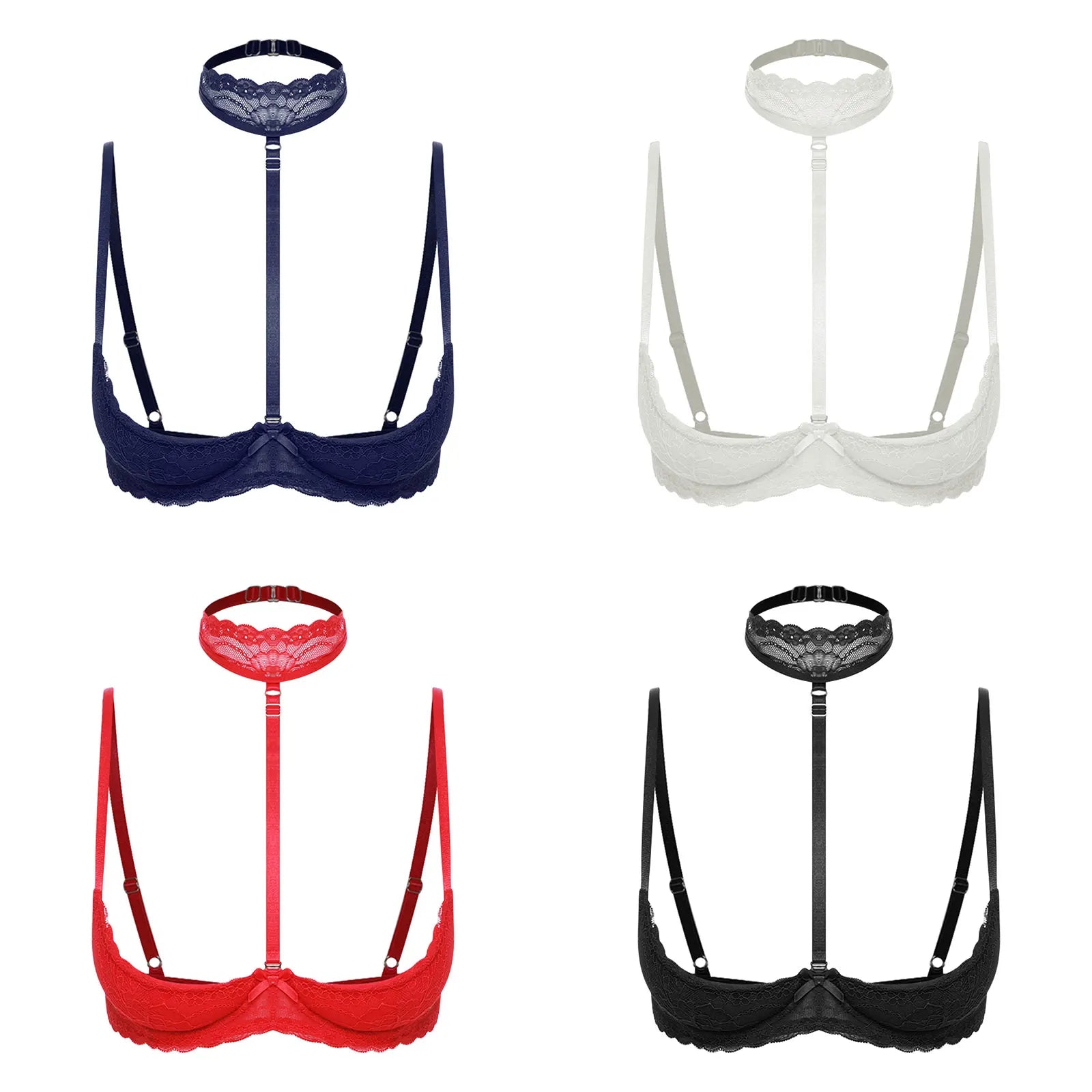 Women Sexy Open Cup Lace Padded Bra Push Up Underwired Halter Chest Brace Bralette Balconette Exotic Lingerie Nightwear Clubwear