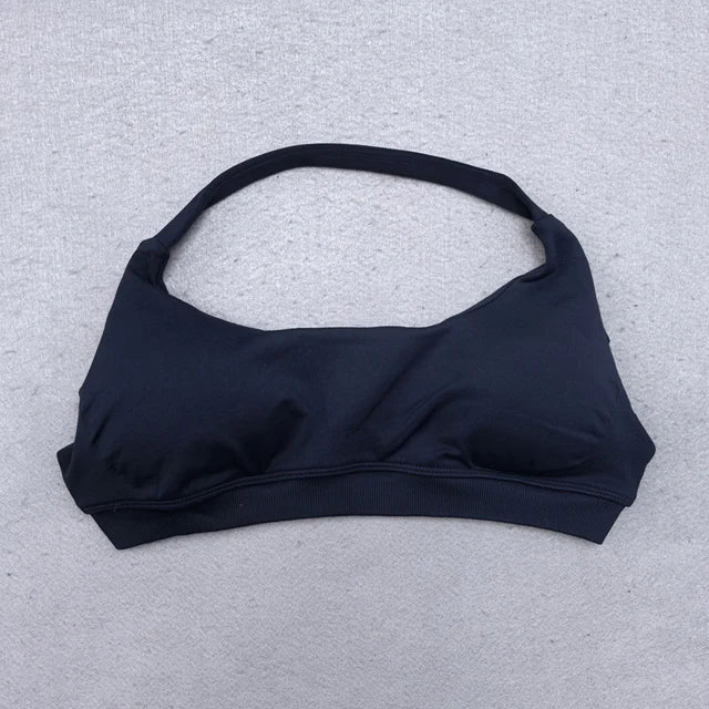 Sports Bra for Women Seamless Halter Neck Strap Bra Sexy Open Back Padded Yoga Top Bra Medium Support Gym Crop Top