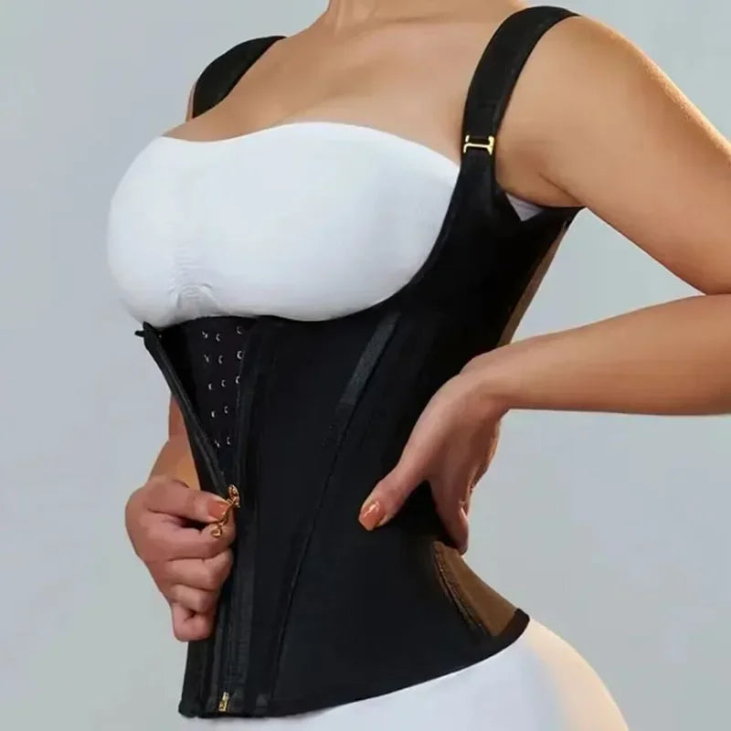 Shapewear Body Shaper Women Double Compression Waist Trainer Corset with Bone Adjustable Zipper and Hook-eyes Flat Belly