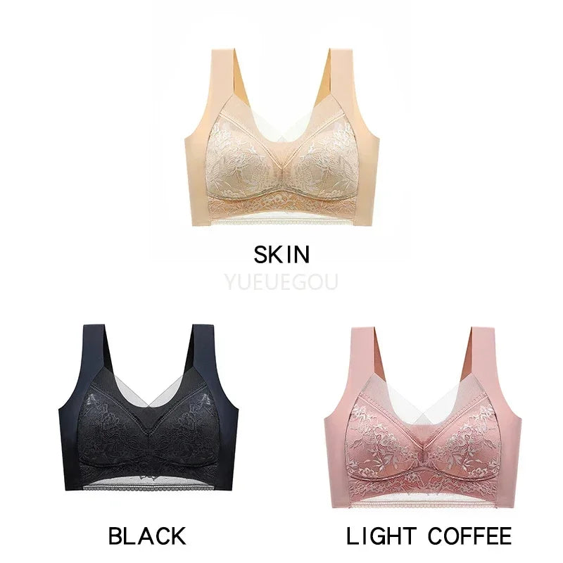 3 Pcs Women's Push Up Bralette Wireless Bras - 5cm Natural Lift, Seamless Lace Plus Size (L-6XL), No Underwire Comfort