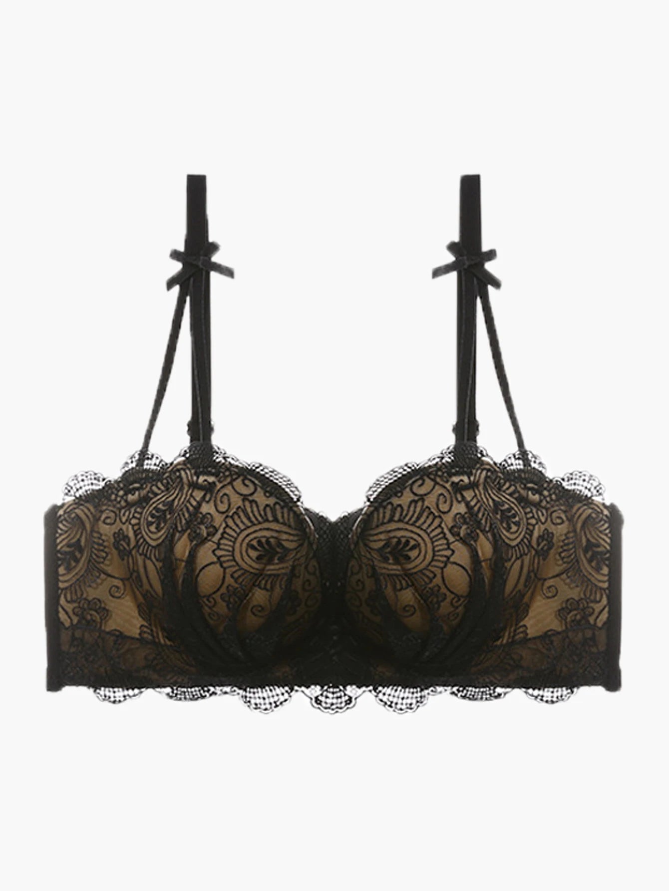 New Arrival Push-Up Bra for Small Bust: Sexy Lace Bow, Semi-Cup, Wire-Free, Anti-Sag Latex Comfort Sports Bra